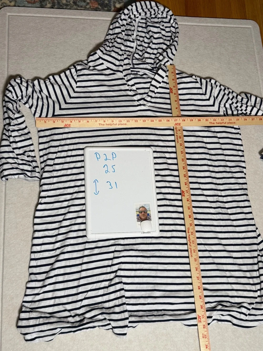 Lands' End 100% Cotton Striped Hooded Tunic Cover Up Plus Size 2X 20W 22W